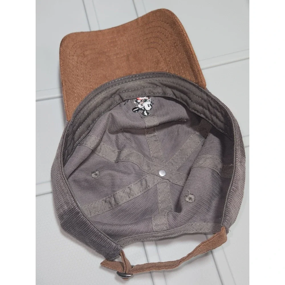 Disney Mickey Mouse Hat OSFA Gray Corduroy Brown Faux Suede Adjustable Dad Cap